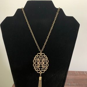 Long bronze medallion necklace